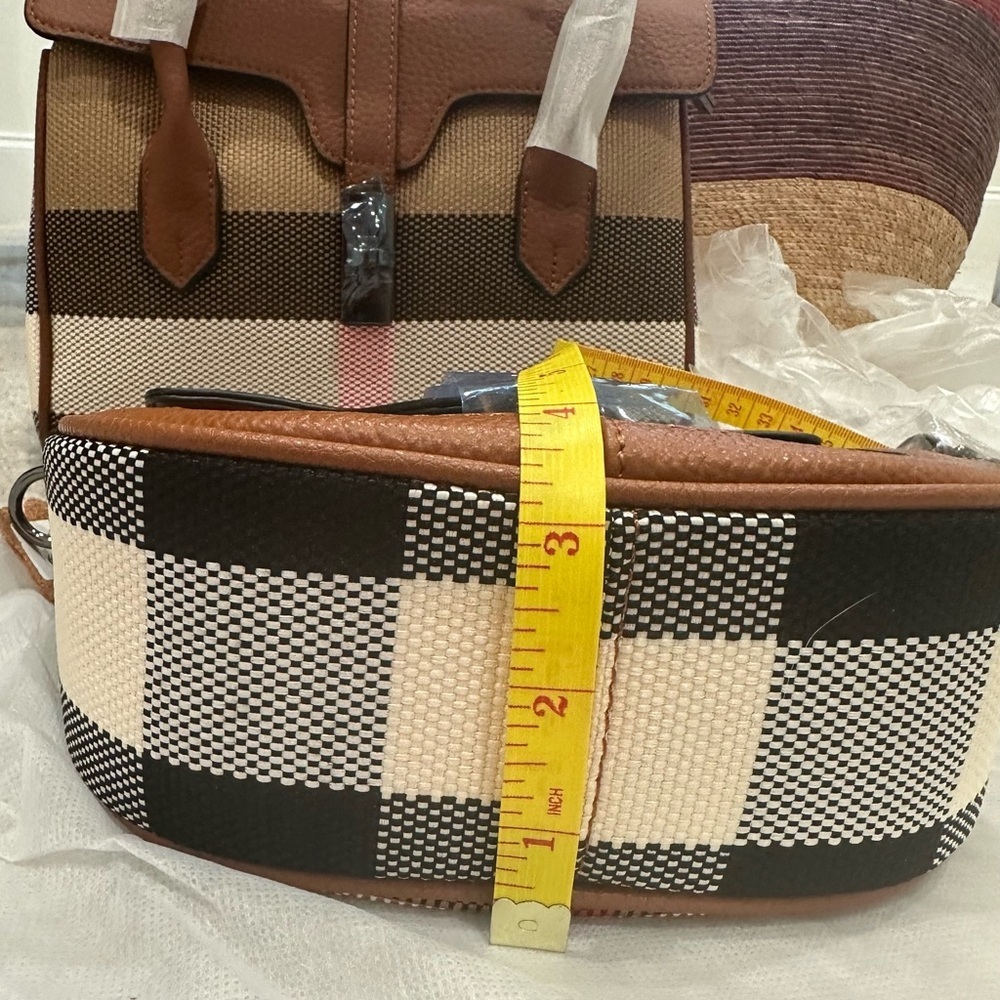 Genuine Leather and Woven Checked Mini Crossbody - Picture 13 of 15